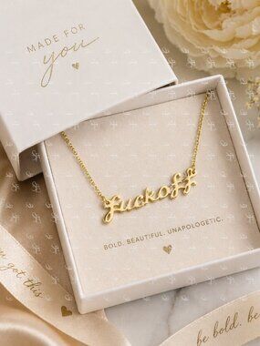 Fck Off 14 K Gold Dipped Statement Script Necklace Bold Quote Jewelry